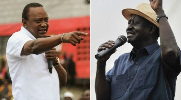 Uhuru Kenyatta (lkushoto) alitangazwa kumshinda Raila Odinga katika uchaguzi wa marudio 2017