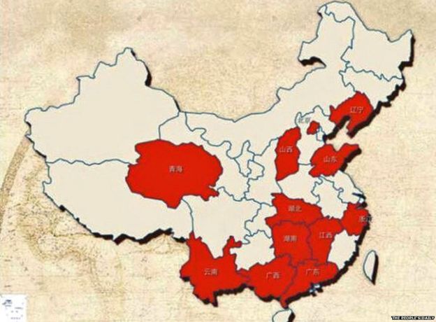 Map showing areas in China with highest concentration of philandering