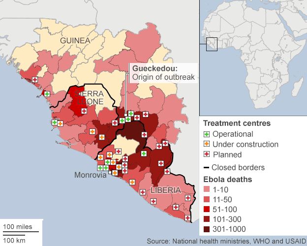 Ebola treatment centres in West Africa
