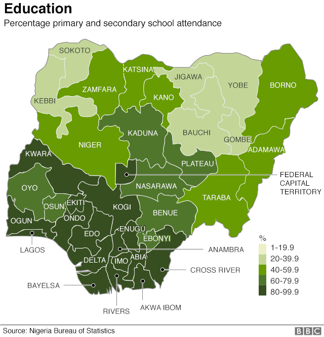 Map showing school attendance by state