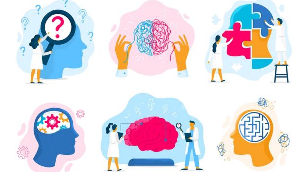 Ilustrações de cientistas e cérebros