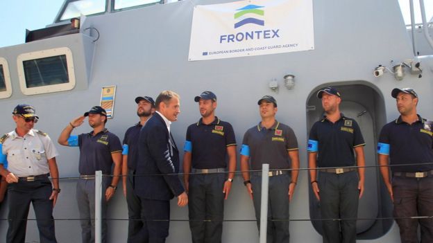 Director of Frontex, the European Border and Coast Guard Agency, Fabrice Leggeri, visiting one of its vessels in Spain in August 2018