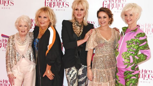 June Whitfield, Jennifer Saunders, Joanna Lumley, Julia Sawalha and Jane Horrocks in 2016