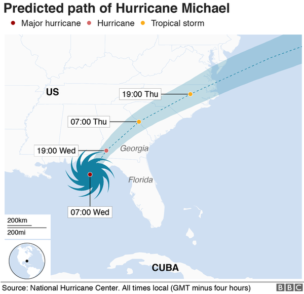 Map of hurricane's path