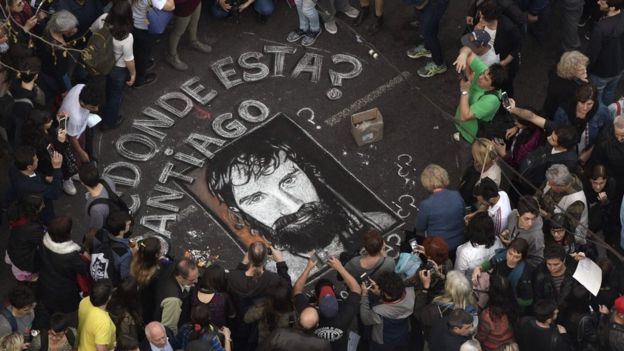 Una protesta para reclamar por la aparición de Santiago Maldonado en Buenos Aires el 1 de septiembre de 2017.