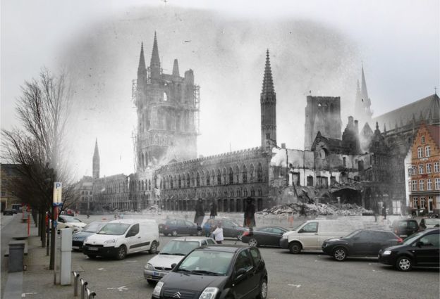 Birinci Dünya Savaşı'nda Belçika'nın Ypres kentinde gerçekleşen yıkım ve günümüz