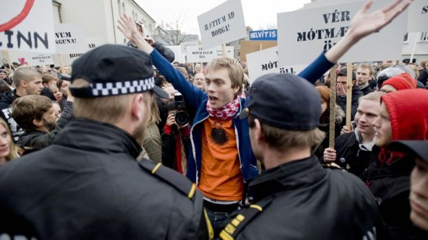 Protesta en Islandia.