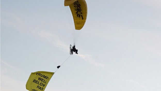 paraglider with banner at Turnberry