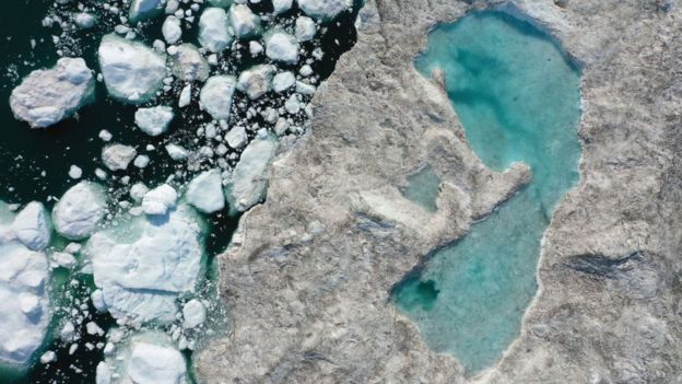 Glaciar derretido en Groenlandia, julio de 2019.