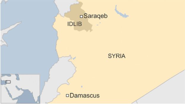 A map showing Saraqeb in Syria