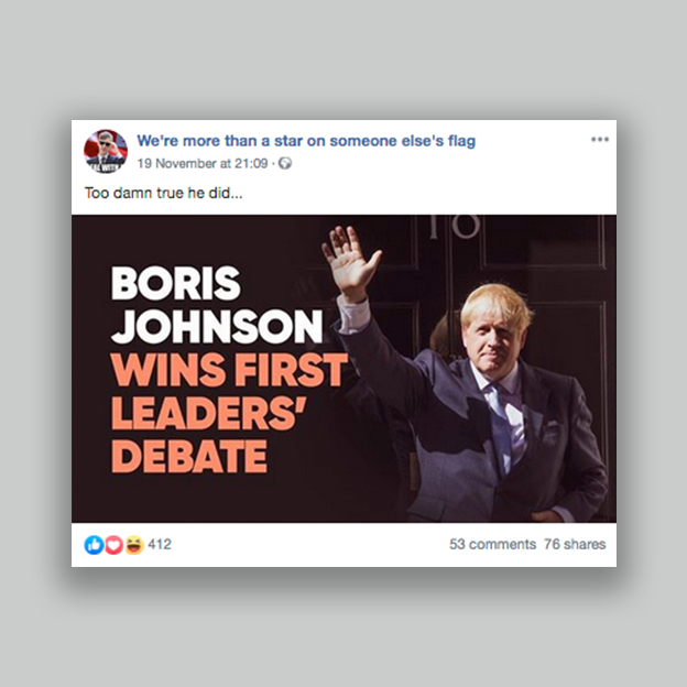 A post claiming Boris Johnson "wins first leaders' debate"
