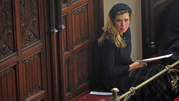 Carrie Symonds, Boris Johnson's partner, in her place in the Palace of Westminster