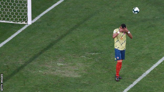 William Tesillo misses a penalty for Colombia v Chile in the Copa America