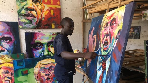 Artist painting Donald Trump