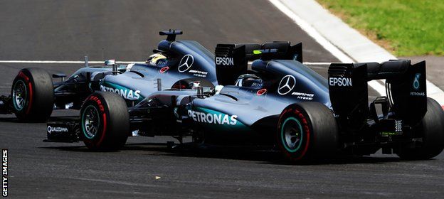 Lewis Hamilton leads Nico Rosberg on track