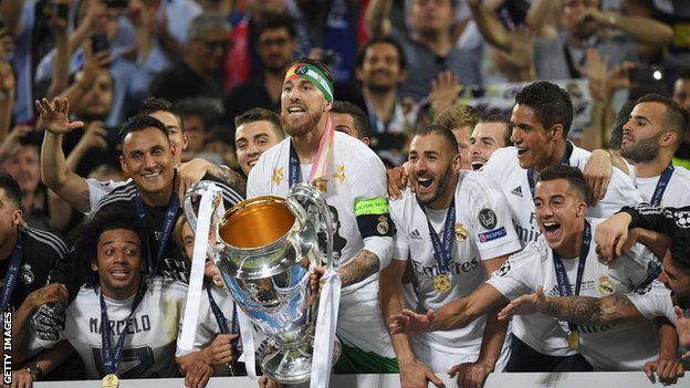 Sergio Ramos with the Champions League trophy