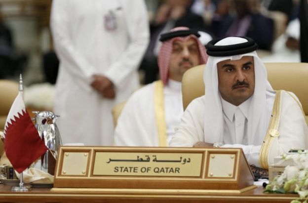 Pictured: The Emir of Qatar Tamim bin Hamad al-Thani, attends the final session of the South American-Arab Countries summit, in Riyadh on 11 November, 2015.
