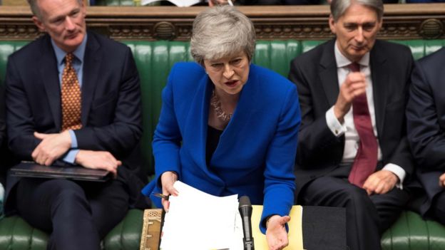 Britain's Prime Minister Theresa May speaking during the weekly Prime Minister's Questions