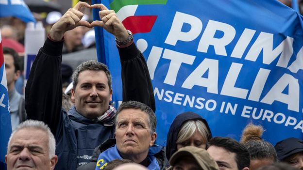 Manifestación en Italia a favor del movimiento de Matteo Salvini.