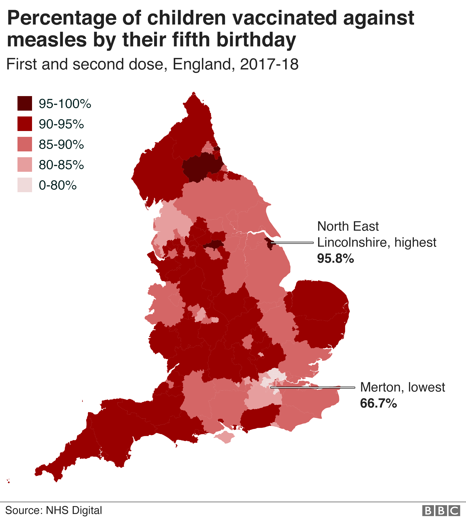 Map showing percentage of children vaccinated