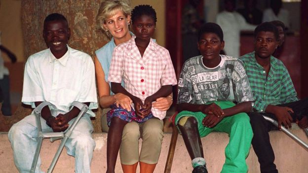 Princess Diana with children in Angola