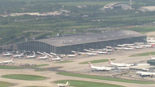 grounded BA planes at Heathrow