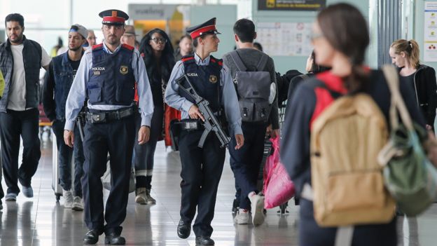 Police at Barcelona airport, 22 Mar 16