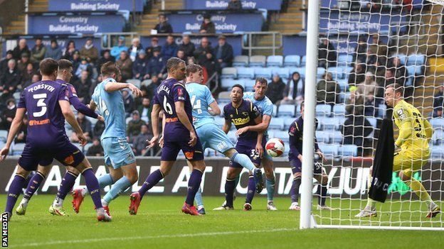 Matt Godden's attempt to touch Dom Hyam's header over the line for Coventry's opener against Derby was not necessary