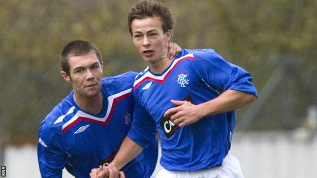 Steven Lennon is congratulated by Jordan McMillan after scorinig against Celtic in a reserve match in 2007