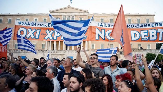 Manifestación popular en Grecia en 2015.