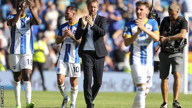 Graham Potter (centre) and Brighton players