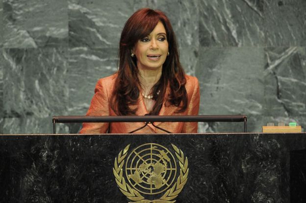 Cristina Fernández de Kirchner hablando durante la Asamblea General de la ONU, en 2009
