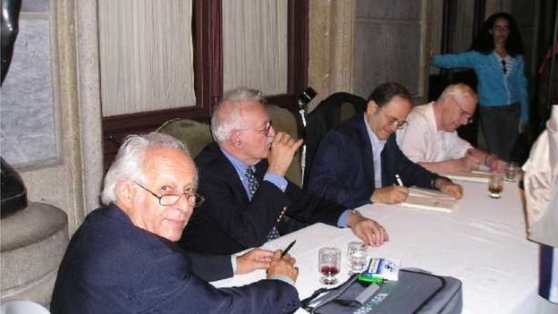 Samir Amin, Immanuel Wallerstein, Giovanni Arrighi, Andre Gunder Frank. Rio de Janeiro, Ağustos 2003