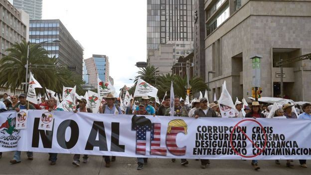 Protesta contra libre comercio en México.