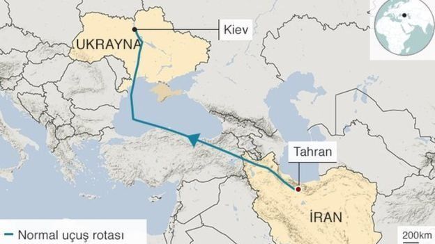 Düşürülen İran uçağının rotası
