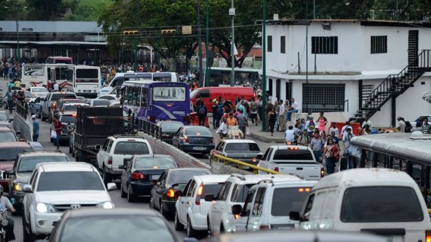 Picture of a traffic jam in Petare neighbourhood after Caracas and other parts of Venezuela were hit by a blackout