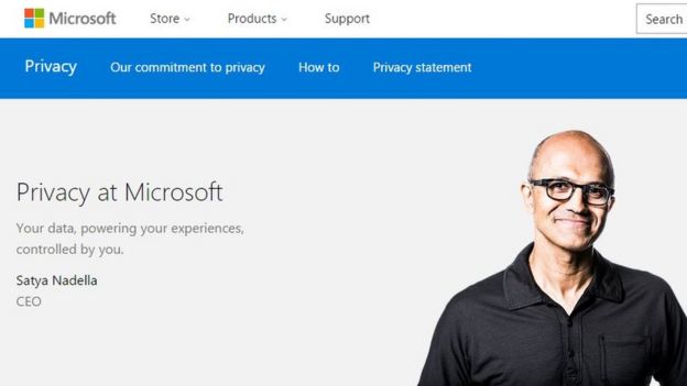 El director general de Microsoft en la página sobre privacidad de la compañía