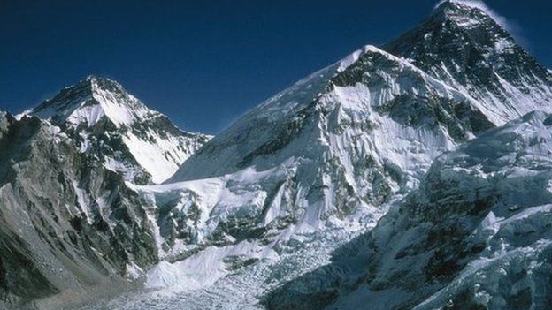 Mount Everest with the Khumbu Icefall in the foreground