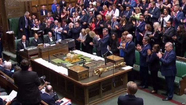 MPs applauding Mr Bercow after the Speaker announced his planned departure next month