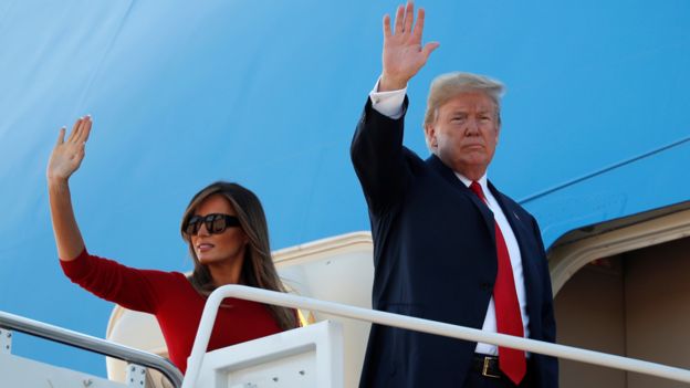 US President Donald Trump and first lady Melania Trump board Air Force One as they depart Joint Base Andrews in Maryland, US July, 10, 2018