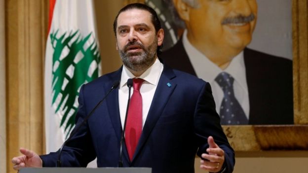 Mr Hariri announces his resignation in a televised address