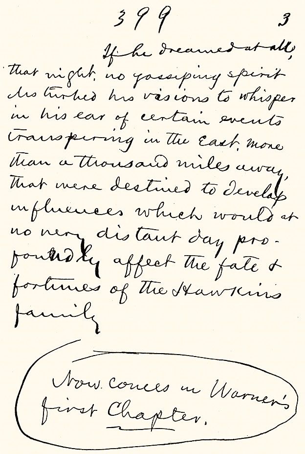 Una página del manuscrito manuscrito de Mark Twain de "La era dorada: Un cuento de hoy" (1873). (Foto por Culture Club / Getty Images)