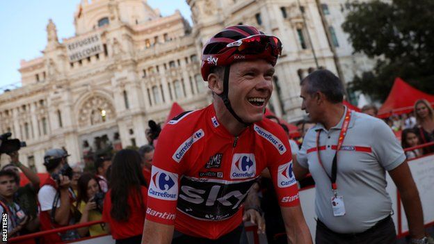 Chris Froome celebrates victory at the 2017 Vuelta