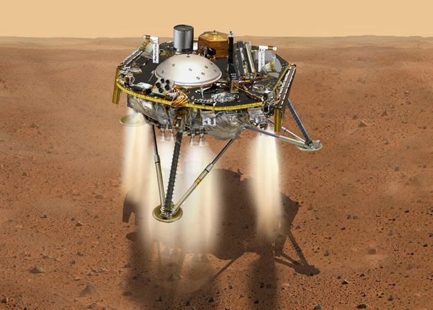 Ilustração mostra a InSight bem perto da superfície de Marte