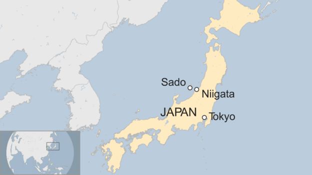 A map of Sado Island in the Sea of Japan