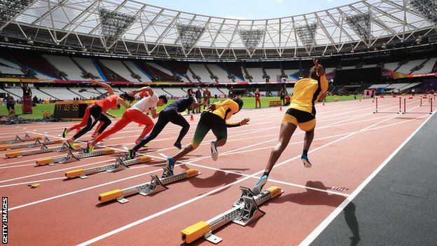 Athletes preparing for the World Championships at London Stadium