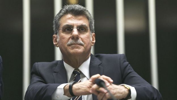 O senador Romero Jucá durante sessão do Congresso para analisar a alteração da meta fiscal de 2016, em 24/5/2016