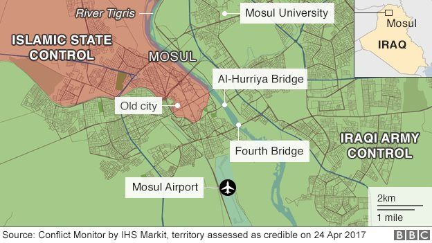 Map showing control of Mosul on 24 April 2017