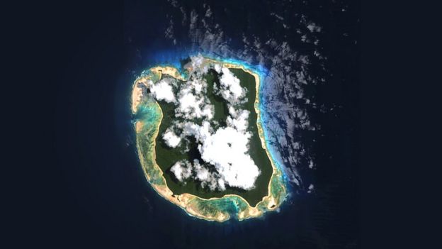 North Sentinel Island, home of the Sentinelese, as seen from above.