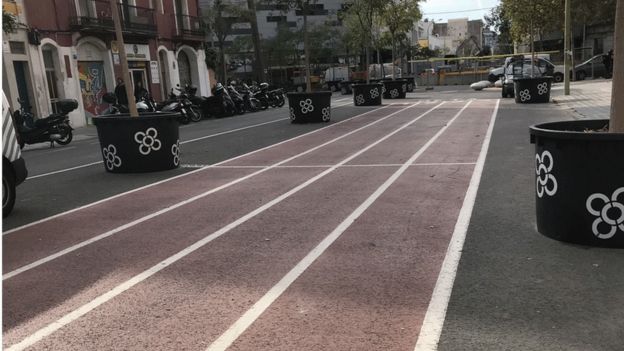 Pista de correr en una calle de Barcelona